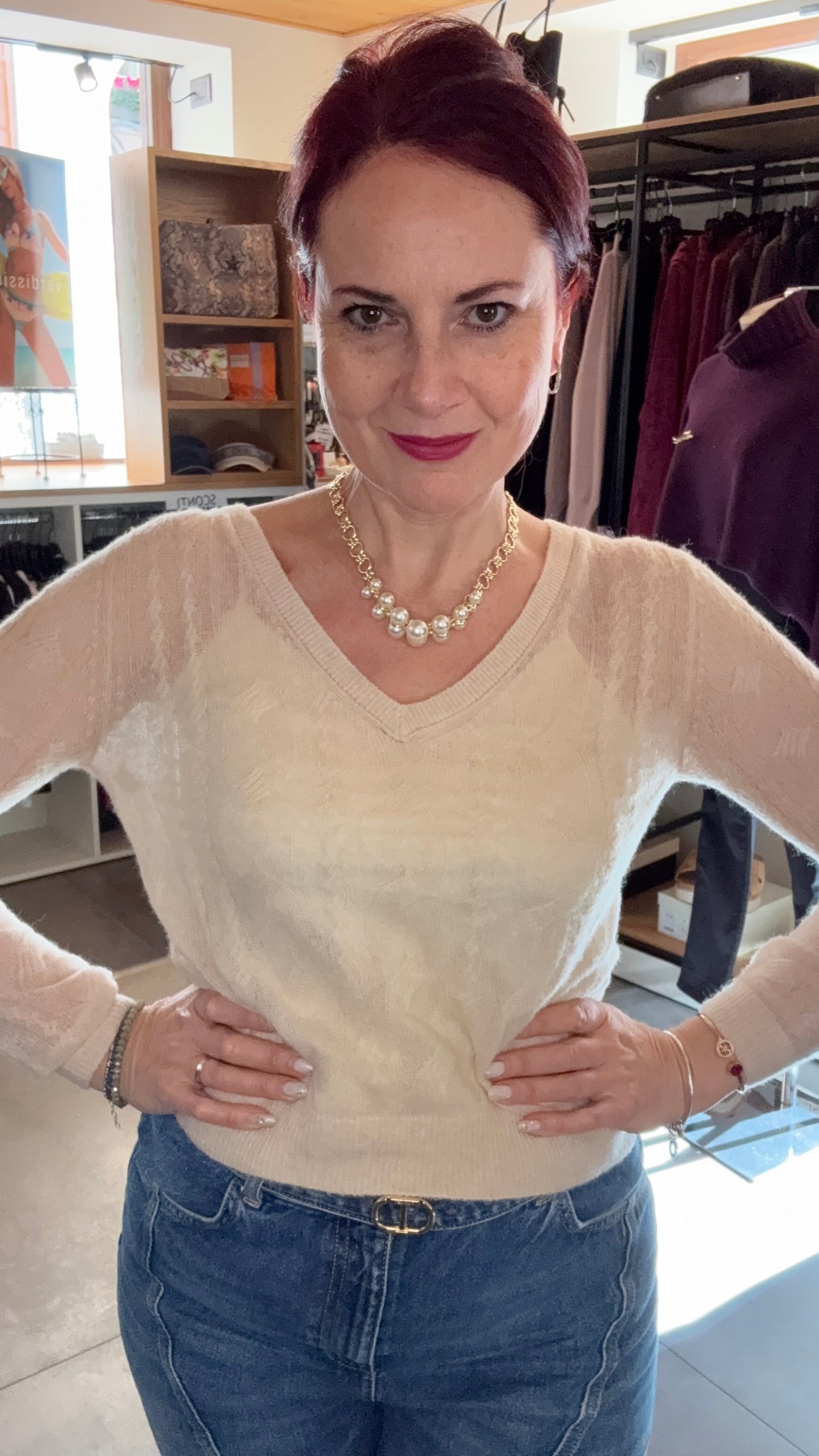 maglia collo V misto Alpaca